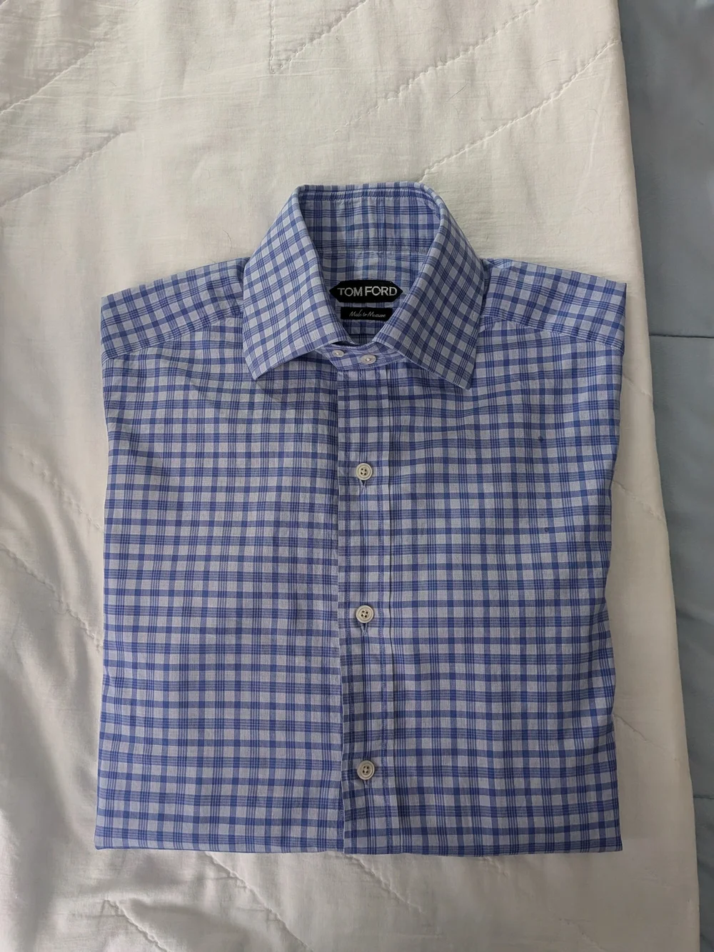 Tom Ford Blue and White Checked Dress Shirt - Picture 1 of 14